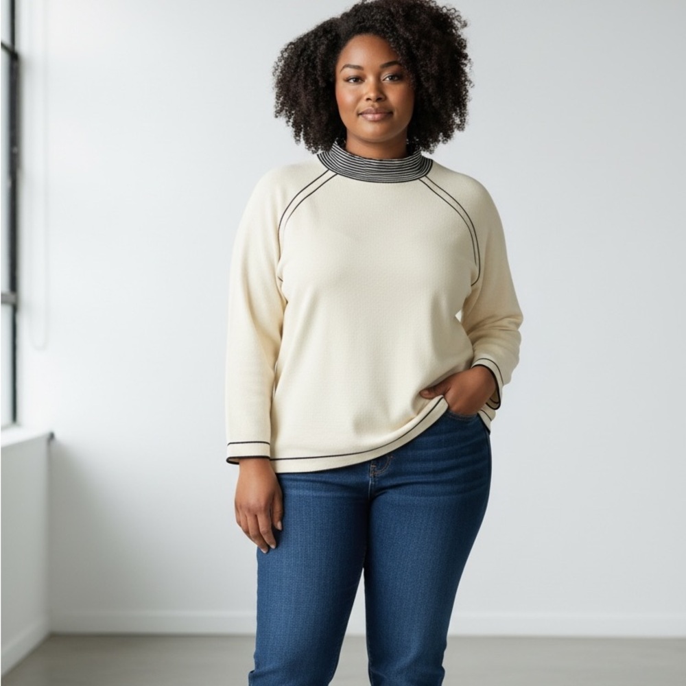 Chicos Cream Top with Black Accents